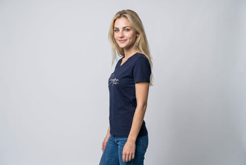 Basic T- Shirt III blue nights Schriftzug weiß