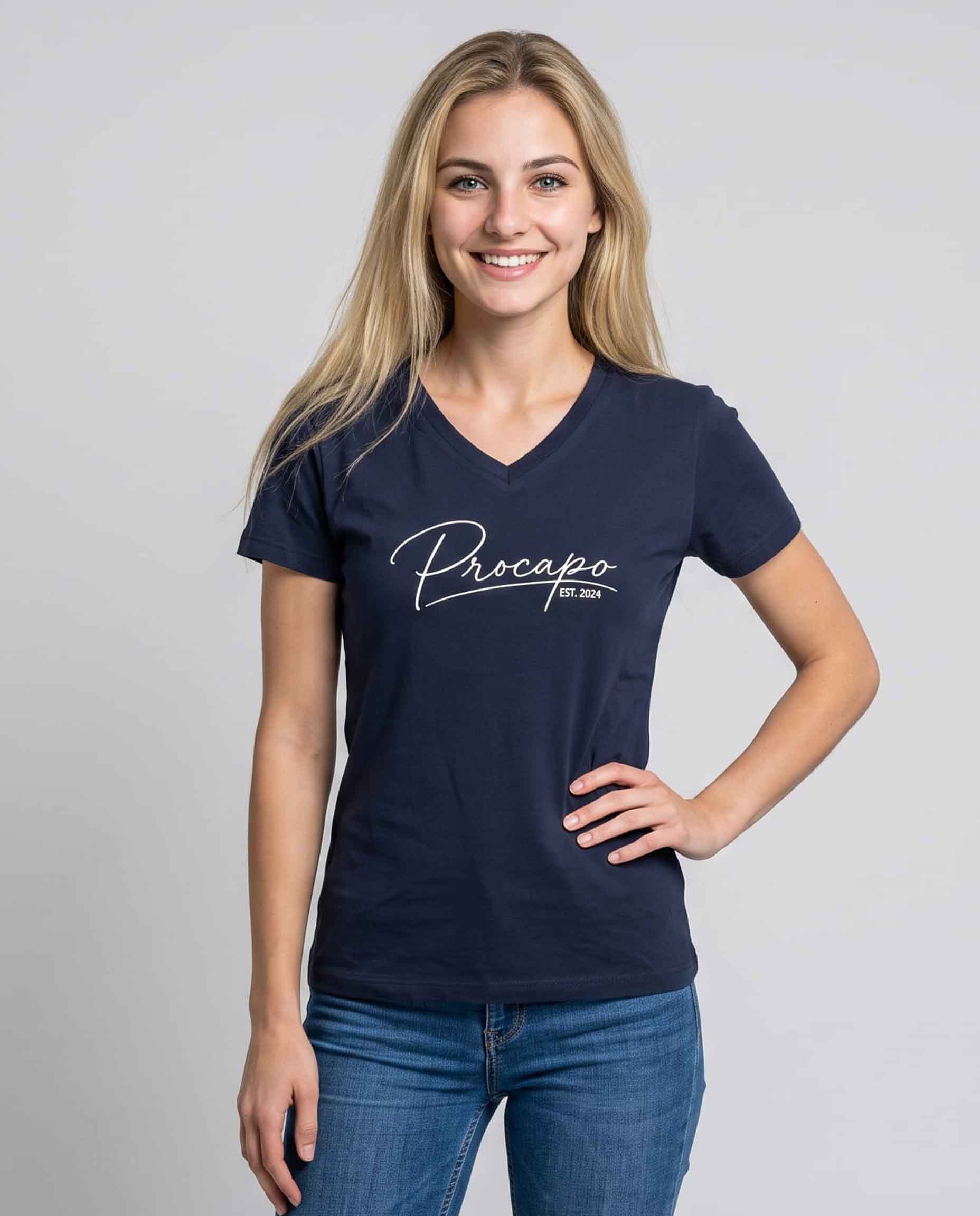 Basic T- Shirt III blue nights Schriftzug weiß
