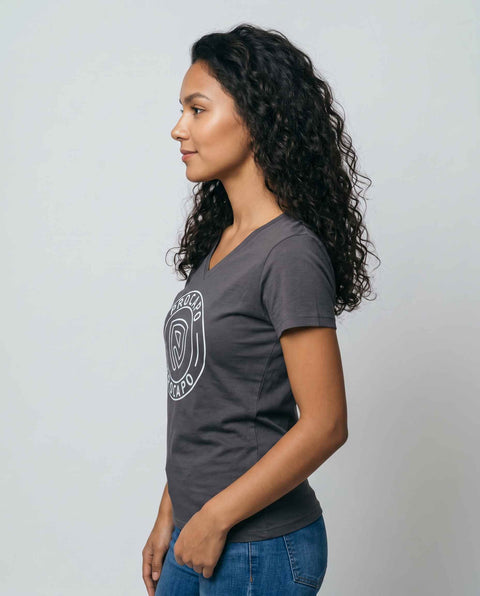 Basic T- Shirt II anthrazit Logo Print hellblau