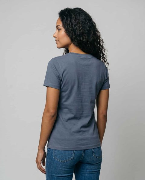 Basic T- Shirt II faded denim Logo Print weiß